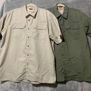 Wrangler Lot of 2 Mens Lg Button Down Short Sleeve Shirt Fishing Hiking Outdoors